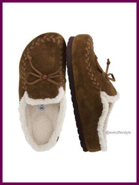 Genuine Leather Suede Slippers Faux Fur Lined Memory Foam House Shoes